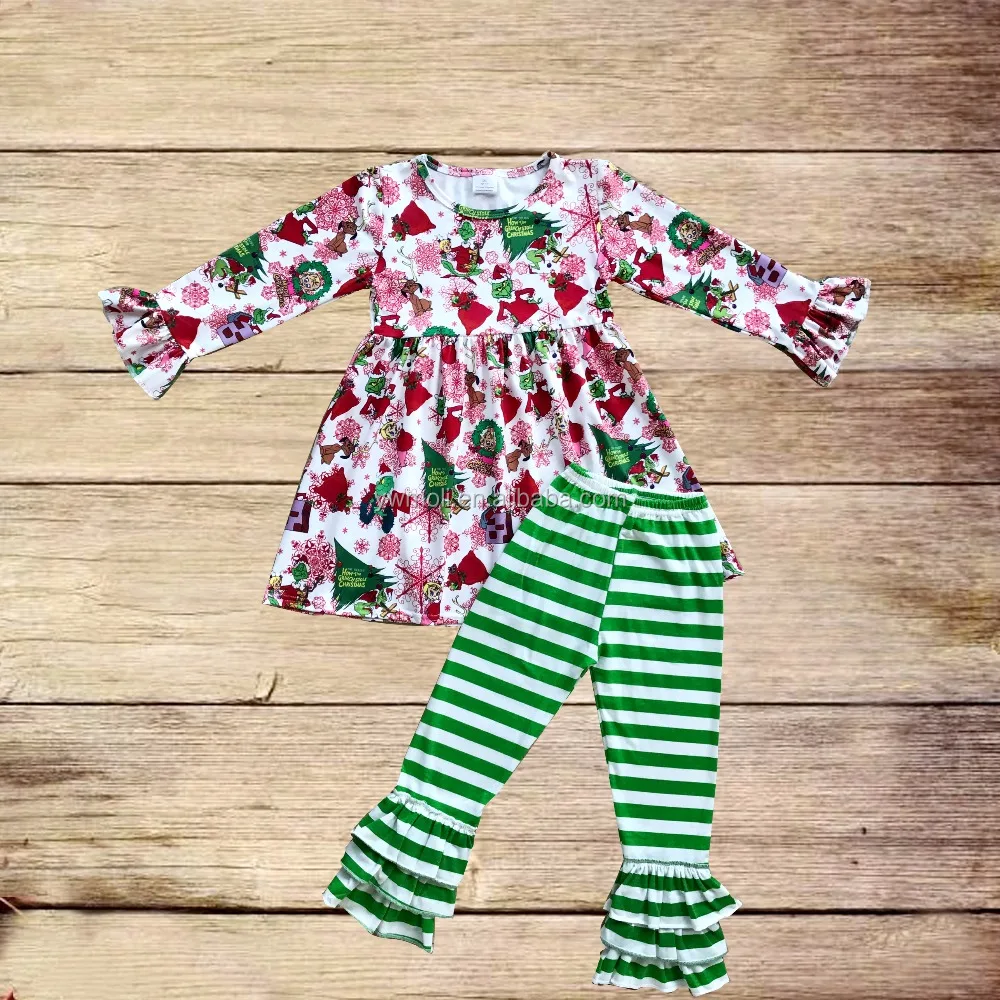 
Рождественская одежда для маленьких девочек, высококачественные наряды с оборками для малышей, осенне-зимняя бутиковая одежда для маленьких девочек, оптовая продажа 