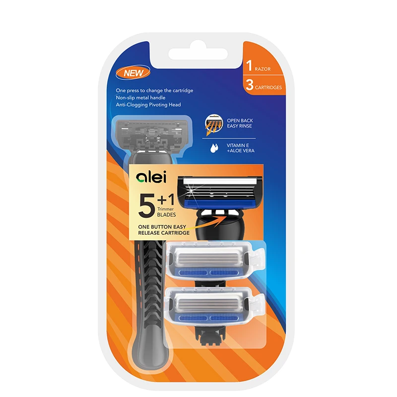 Men shaving razor high quality with five Sweden blade rubber handle system razor