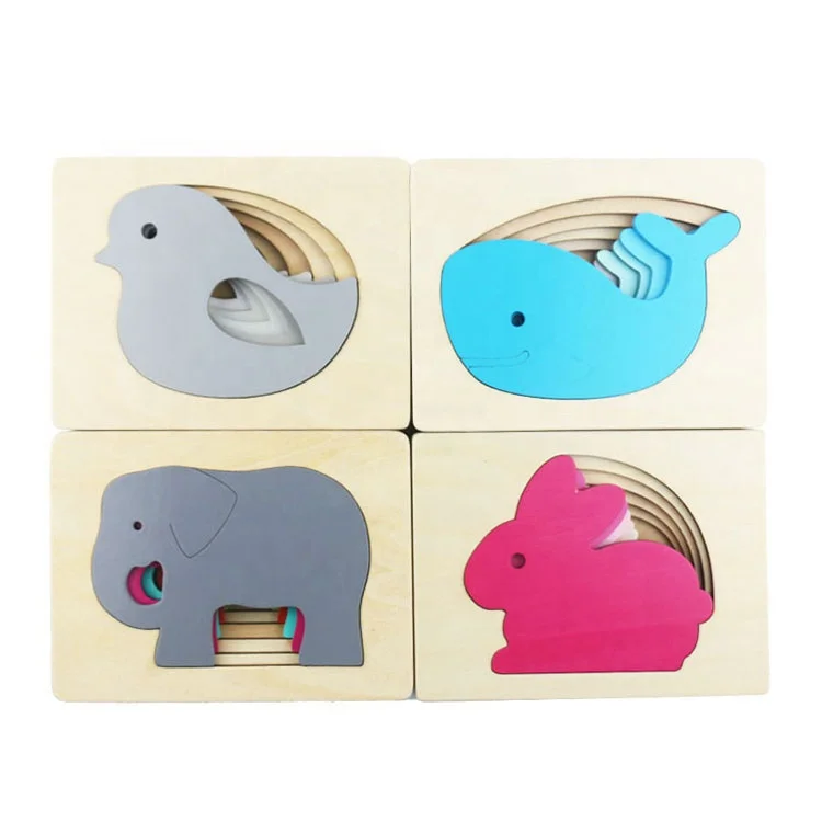 Многослойный деревянный пазл для детей, развивающая головоломка с кроликом/птицей/слоном/Китом для раннего развития