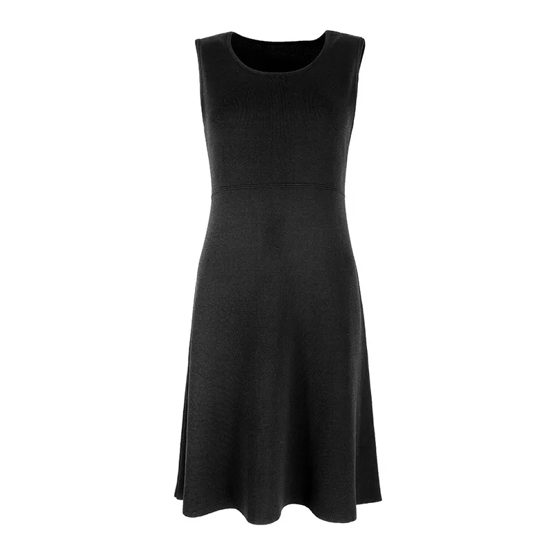 women Beautiful fashion A-line kness-Length black color sleeveless formal sweater dress