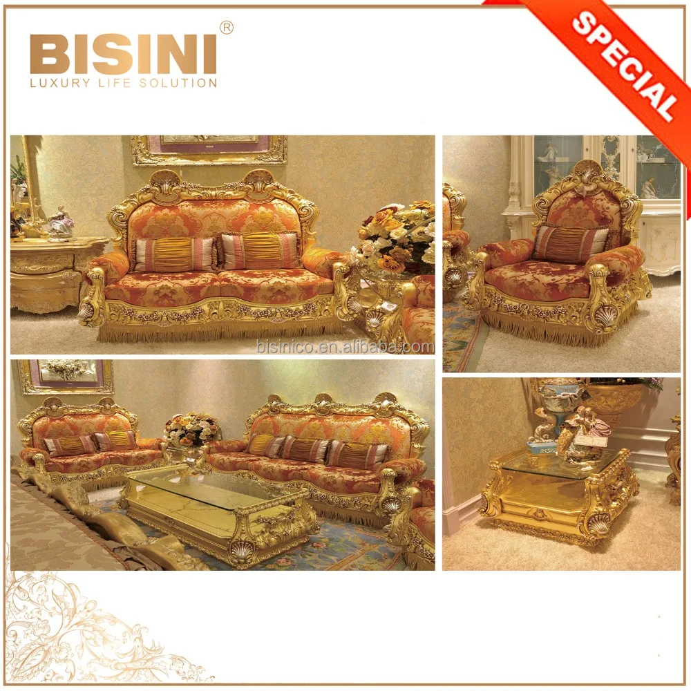 Luxury Grand Hall King Size 6 Seaters Red and Gold Large and Comfortable Sectional Sofa Set