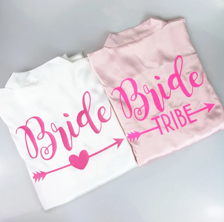
C&Fung Wedding Robes for Bride Bridesmaids Personalized hot pink neon pink Bridal Party Robes gorgeous bride tribe Custom Gifts 
