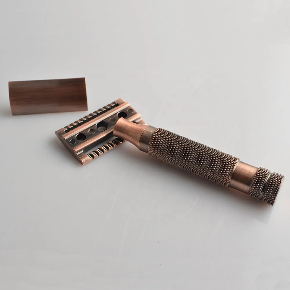 best-selling  beautiful red copper color durable  shaving metal double edge hand  resin handle shaving  safety razor
