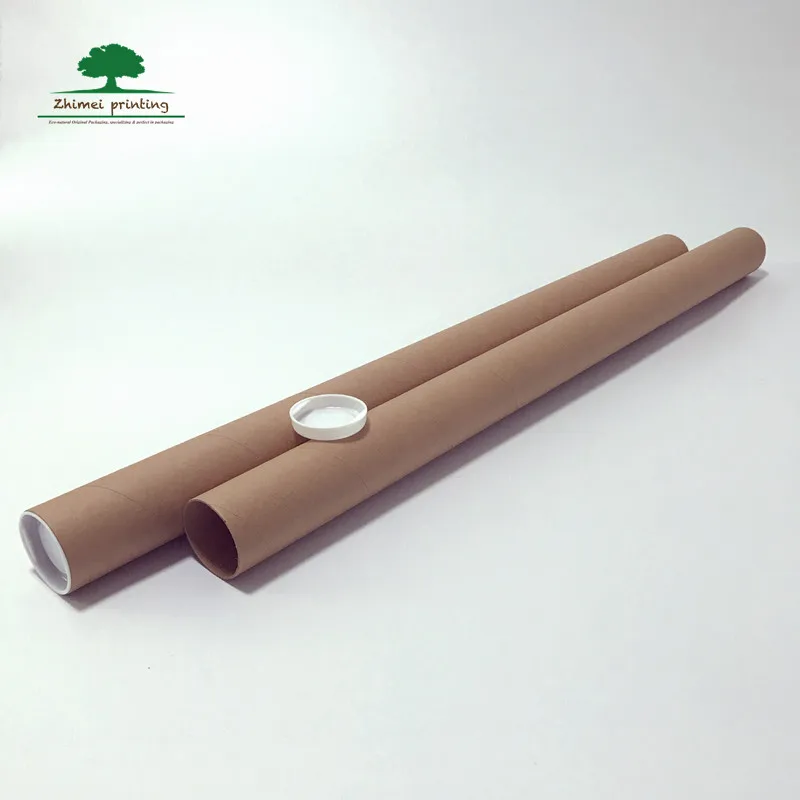 2mm thickness cardboard kraft paper cardboard shipping tube poster paper tube with white plastic end cap