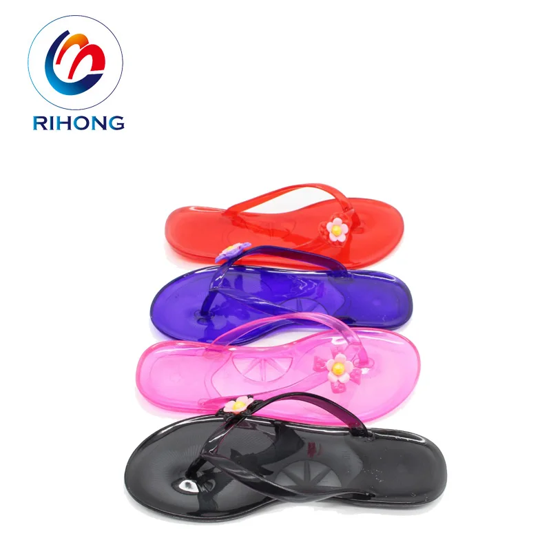hot selling custom flower accessories strap plain slipper sandal crystal clear jelly flip flops