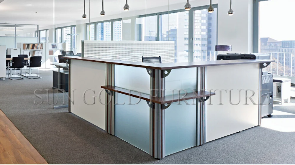 Modern wooden cashier office used reception desk