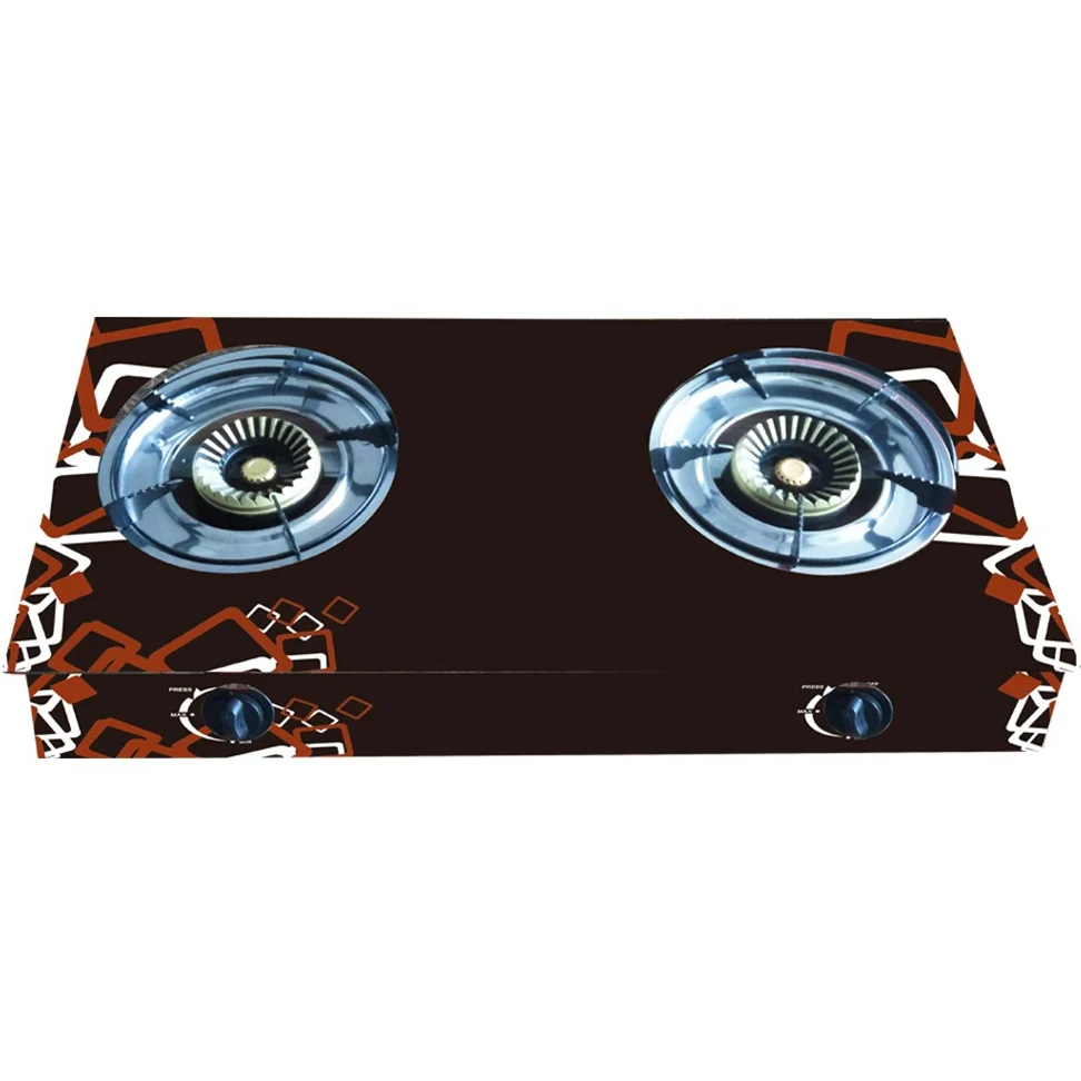 Tempered glass panel gas stove with cast iron burner