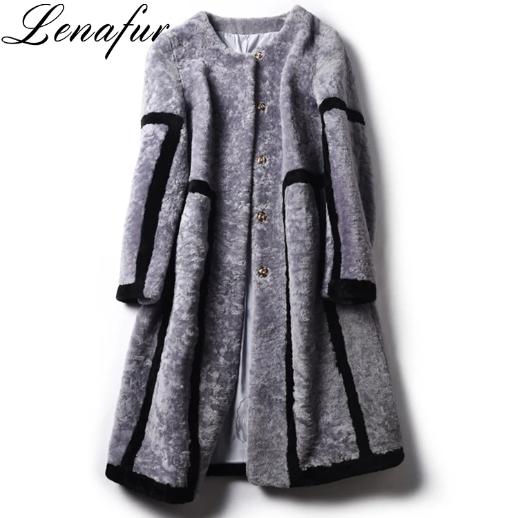 4 вида цветов длинное теплое модное ягненка овец Double Face кожаные Дубленки пальто для женщин