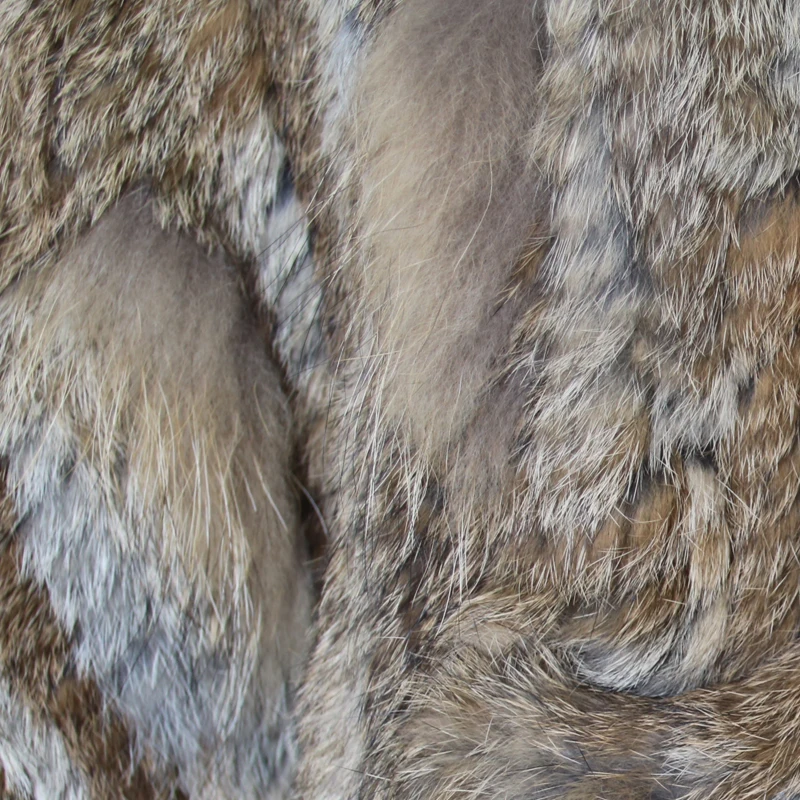 Genuine rabbit fur knitted poncho with hood for women real raccoon fur trim cape wholesale