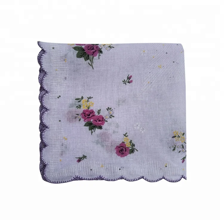 Wholesale 100% Cotton Scallop Edge Ladies Mini sultana and golden scarf cloth Handkerchief