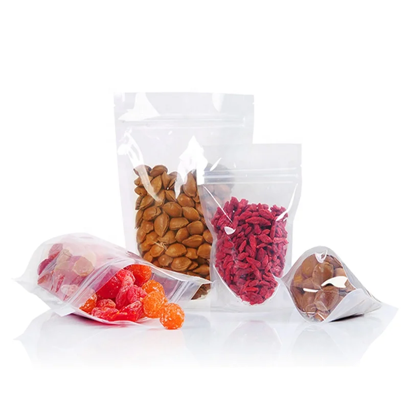 Doypack Plastic Standing up Pouches Resealable  Food Packaging Bags with Zipper Transparent PE Gravure Printing Accept