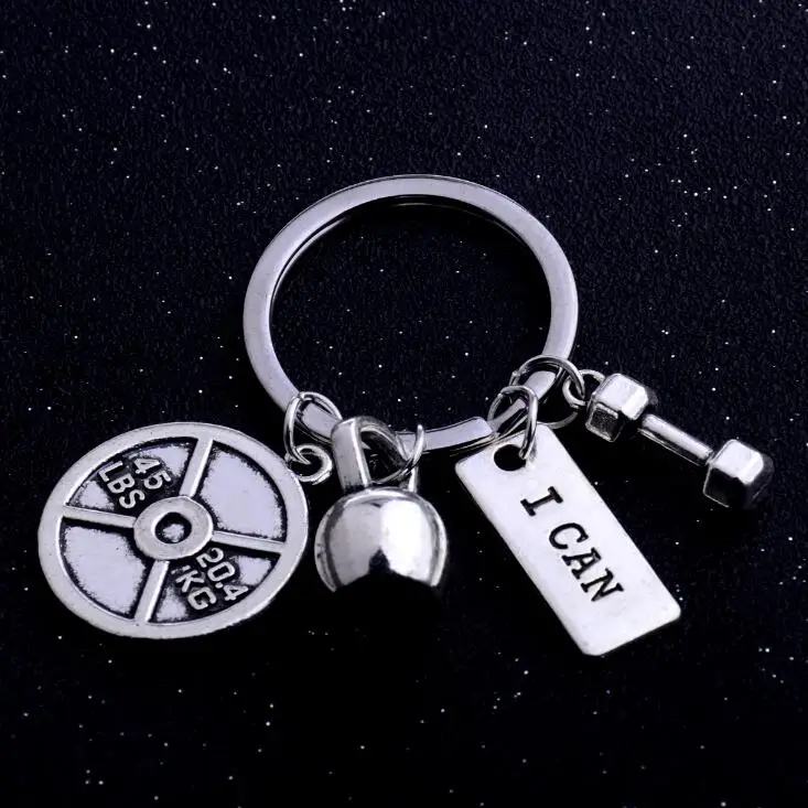 Custom Engraved Gym Charm Fitness Weightlifting Dumbbell Kettlebell Keychain