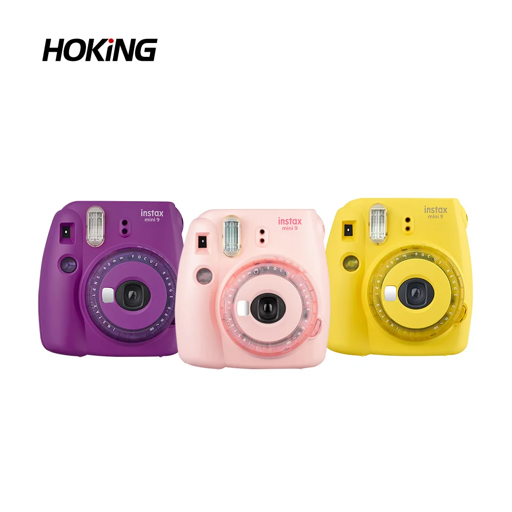 Новинка 2019, прозрачная камера Fujifilm Instant Instax Mini 9 (розовый/фиолетовый/желтый)