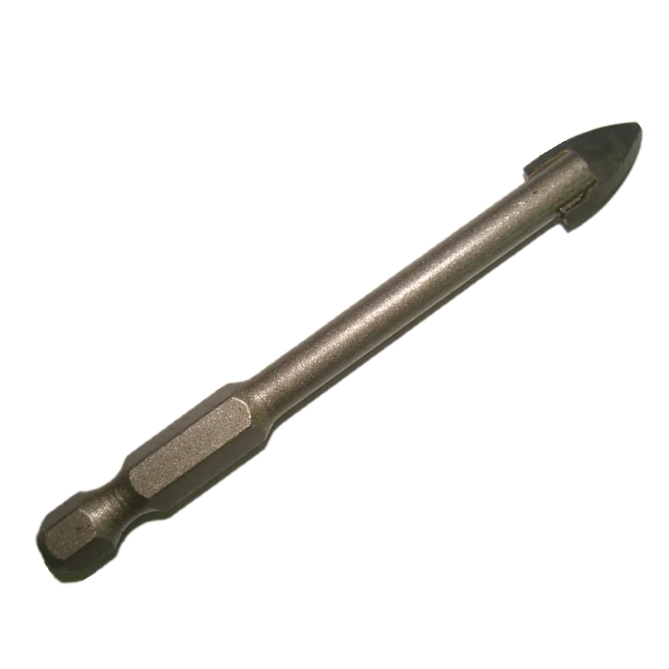 Titanium Coated Round Shank Cross Carbide Tip Glass Drill Bit for Glass Ceramic Porcelain Tile Drilling