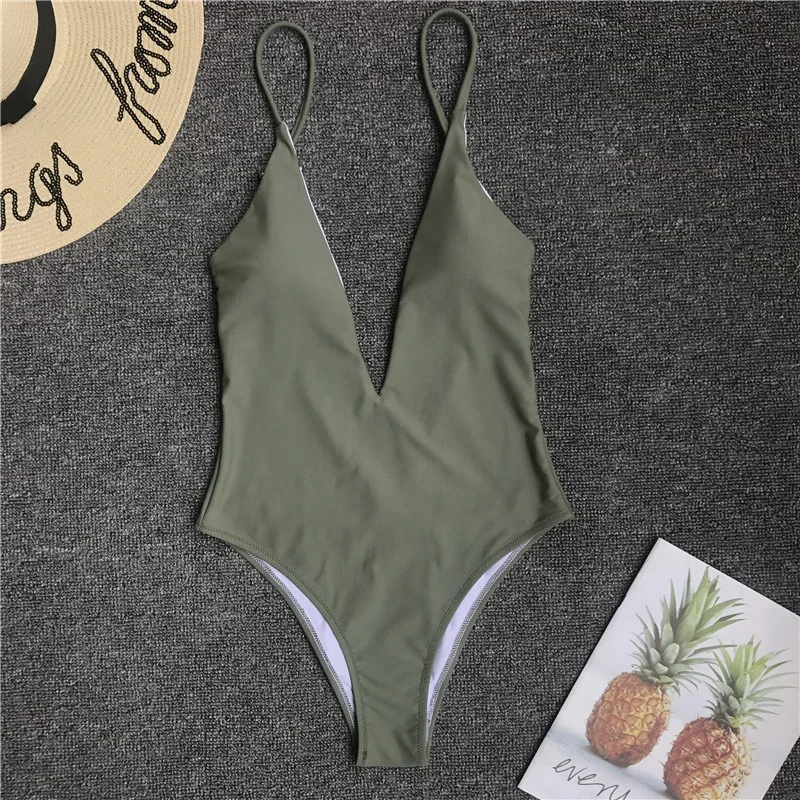 Sustainable Women covering belly Summer Deep V Swimwear One Piece Bikini