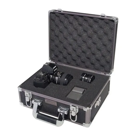 fashion aluminum suitcase hard camera case with die-cut foam