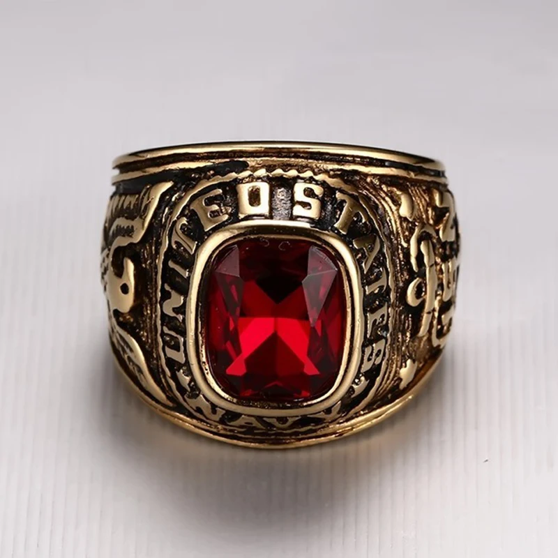 YWMT 2019 Wholesale Vintage Dubai Gold Gemstone Ring Stainless Steel Ring For Men