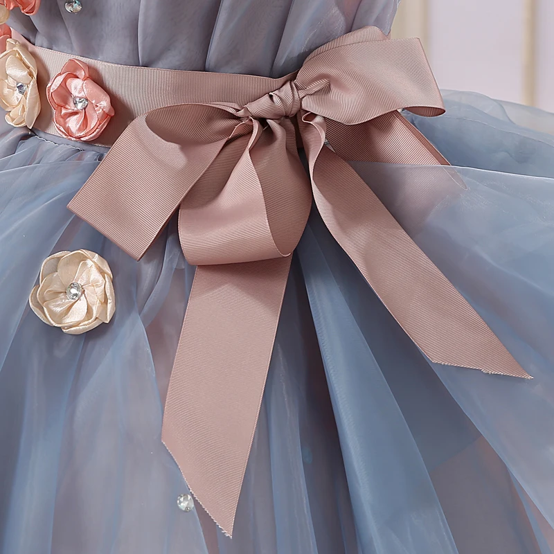 Luxury Handmade Light Gray Flowers Wedding Dress Latest Mariage Ball Gowns Colored Wedding Gowns