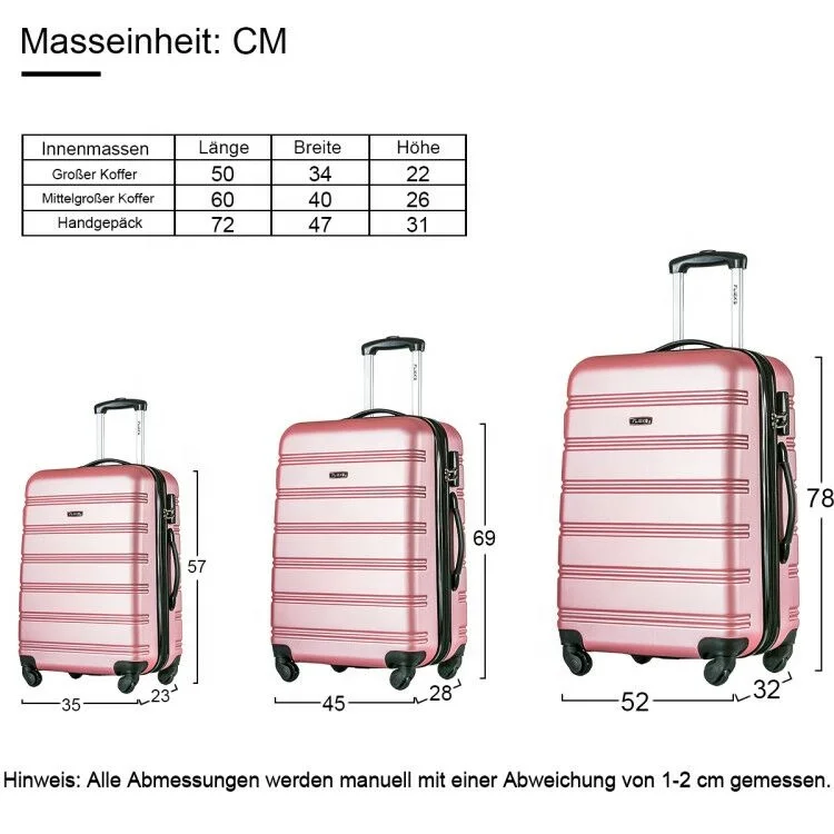 20 inch pink airport suitcase abs+pc decent travel luggage for lady