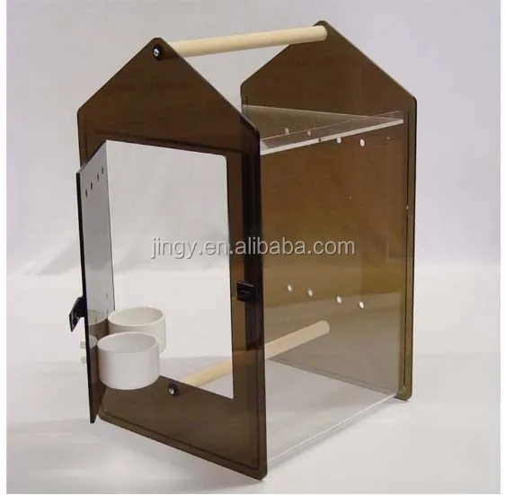 Factory custom luxury clear pmma plexiglass acrylic clear bird cage pet container house carrier acrylic parrot bird cage