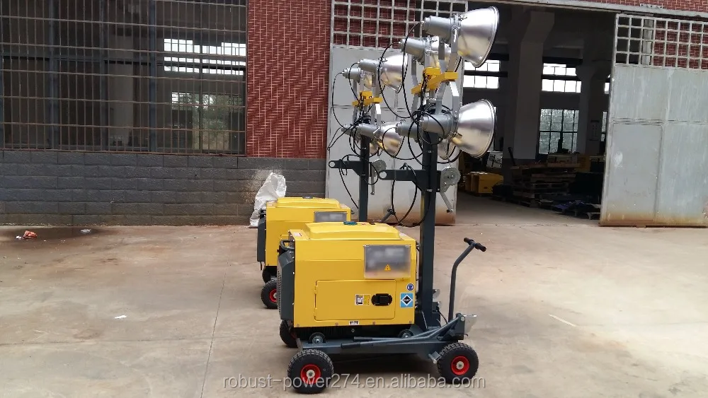 LED portable tower lighting lamp with trolley cart construction equipment for builders