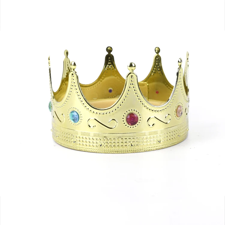 Custom Plastic Gold King Crown Gem Plastic Full round crown for Party Cosplay Festival Plastic Tiara