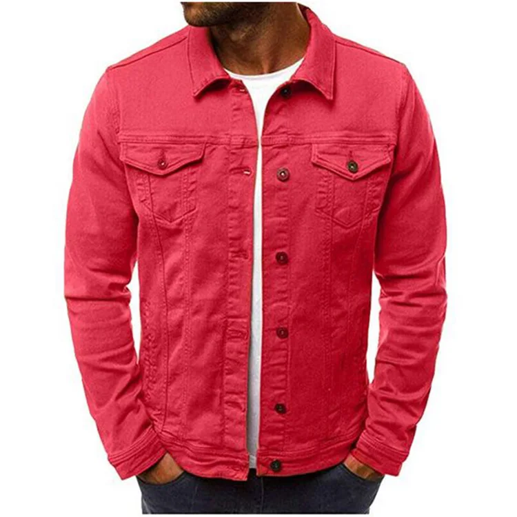 Men fashion button down white vintage denim jacket