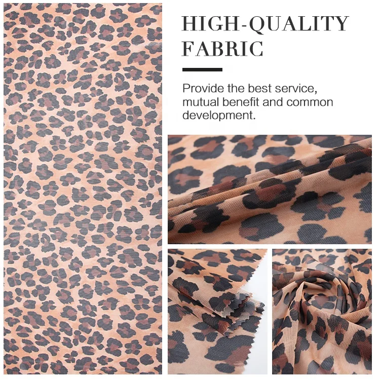 Good price polyester and spandex leopard foil printed mesh stretch power mesh fabric for women sexy clothing dress