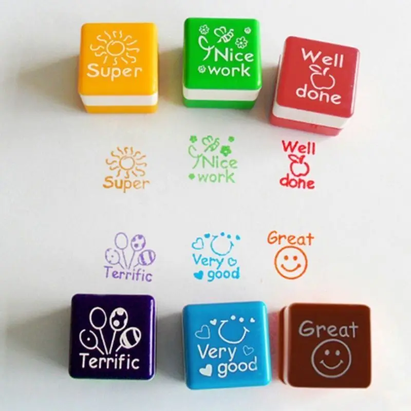 2023 new teacher self inking stamp square Cartoon seal hand book printed lovely stationery toy teacher stamp for children gifts