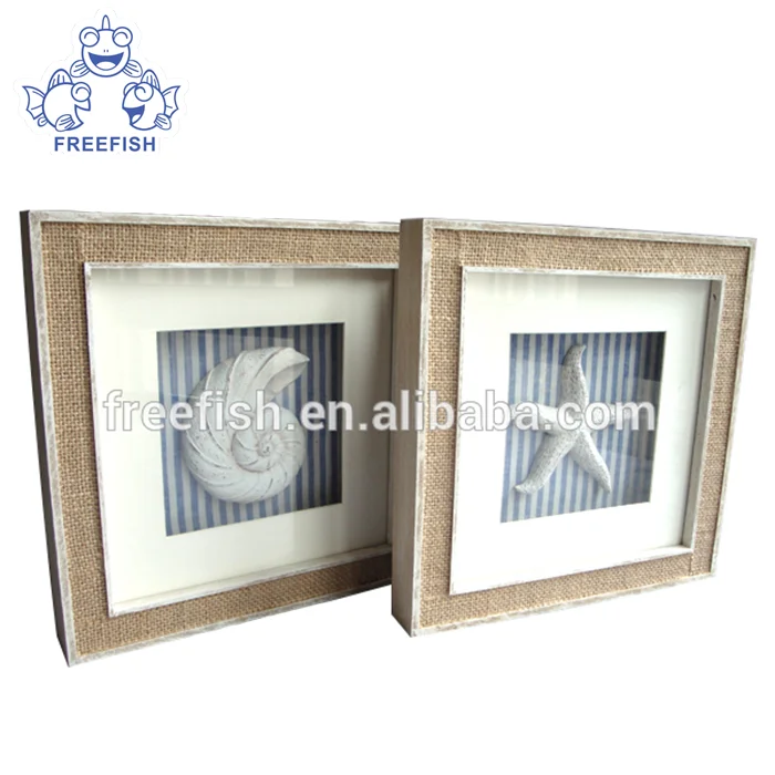 Mini 3D seashell art shadow box frame,  Wooden Picture Frame Black 3d Shadow Box For Desktop and Wall Hanging