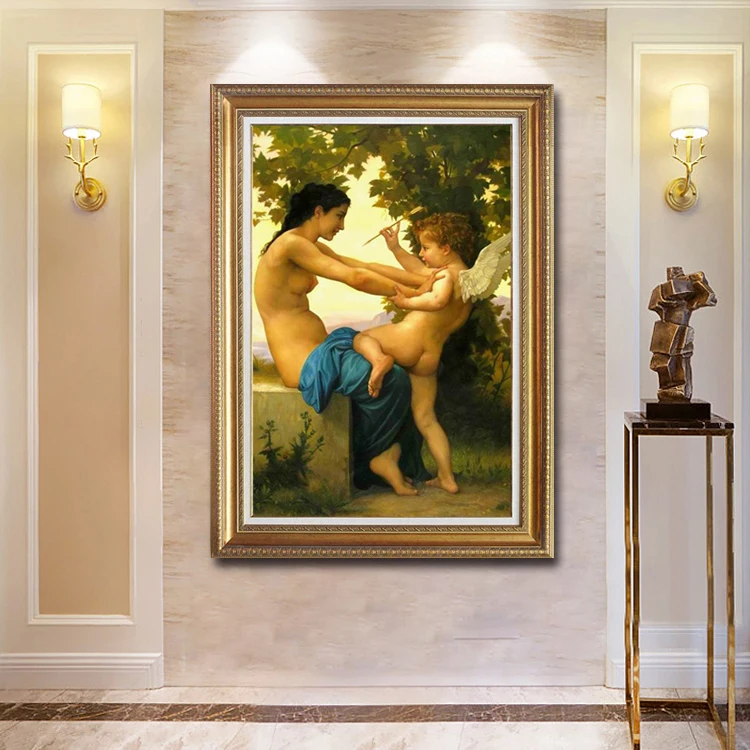 Famous Masterpiece Reproduction Fabric Painting Bouguereau Beautiful Nude Women Angel Oil Painting