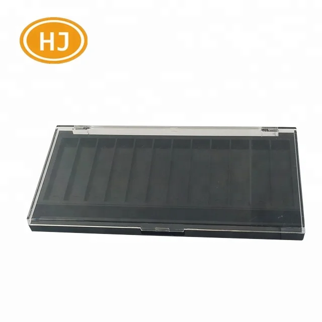 High quality cosmetic packaging 12 pans empty black clear cap eyeshadow palette case