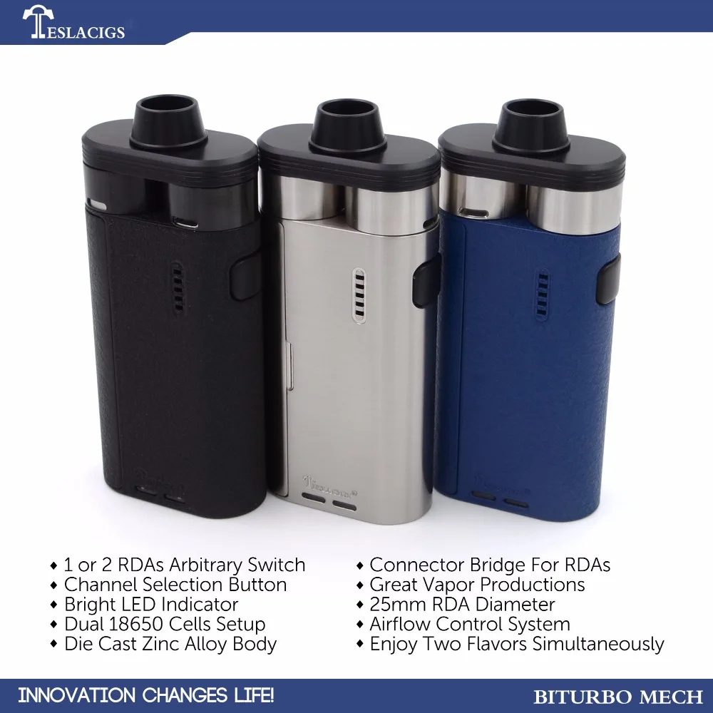2017 powerful vape mod two RDAS Tesla biturbo mech for wholesaler