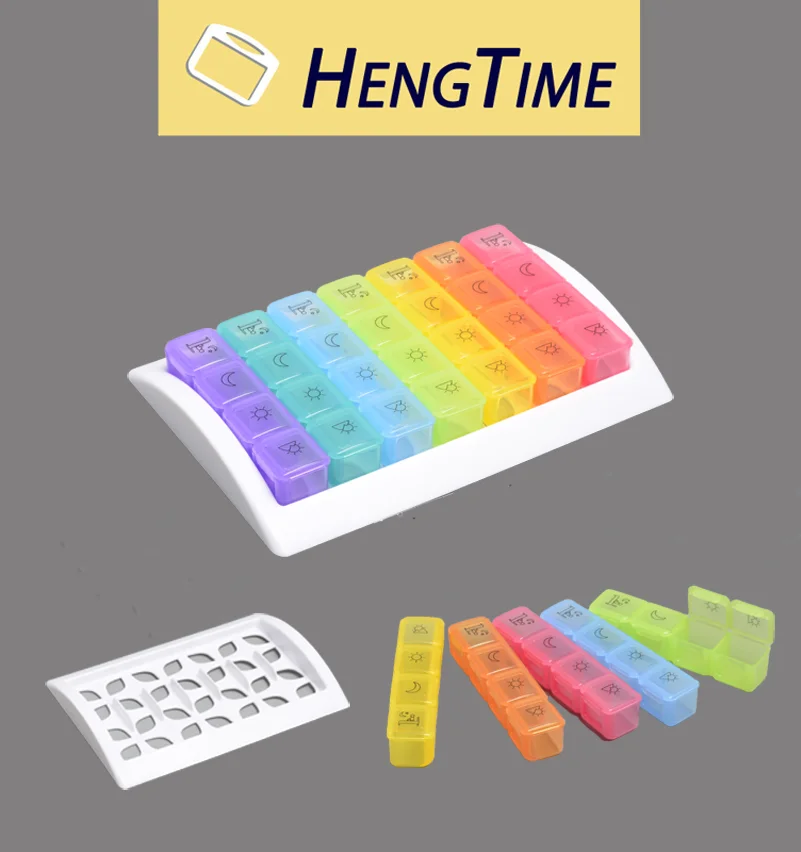 Hengtime Wholesale Weekly Monthly Pill Box 21/28/31 day Plastic Medicine Organizer Storage Case