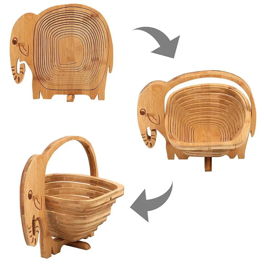 Natural Bamboo Elephant Shape Folding Collapsible Fruit Basket