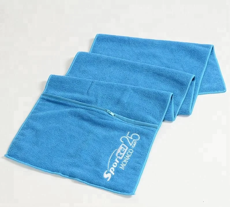 China Supplier Microfiber Gym Towel With Zipper Pocket