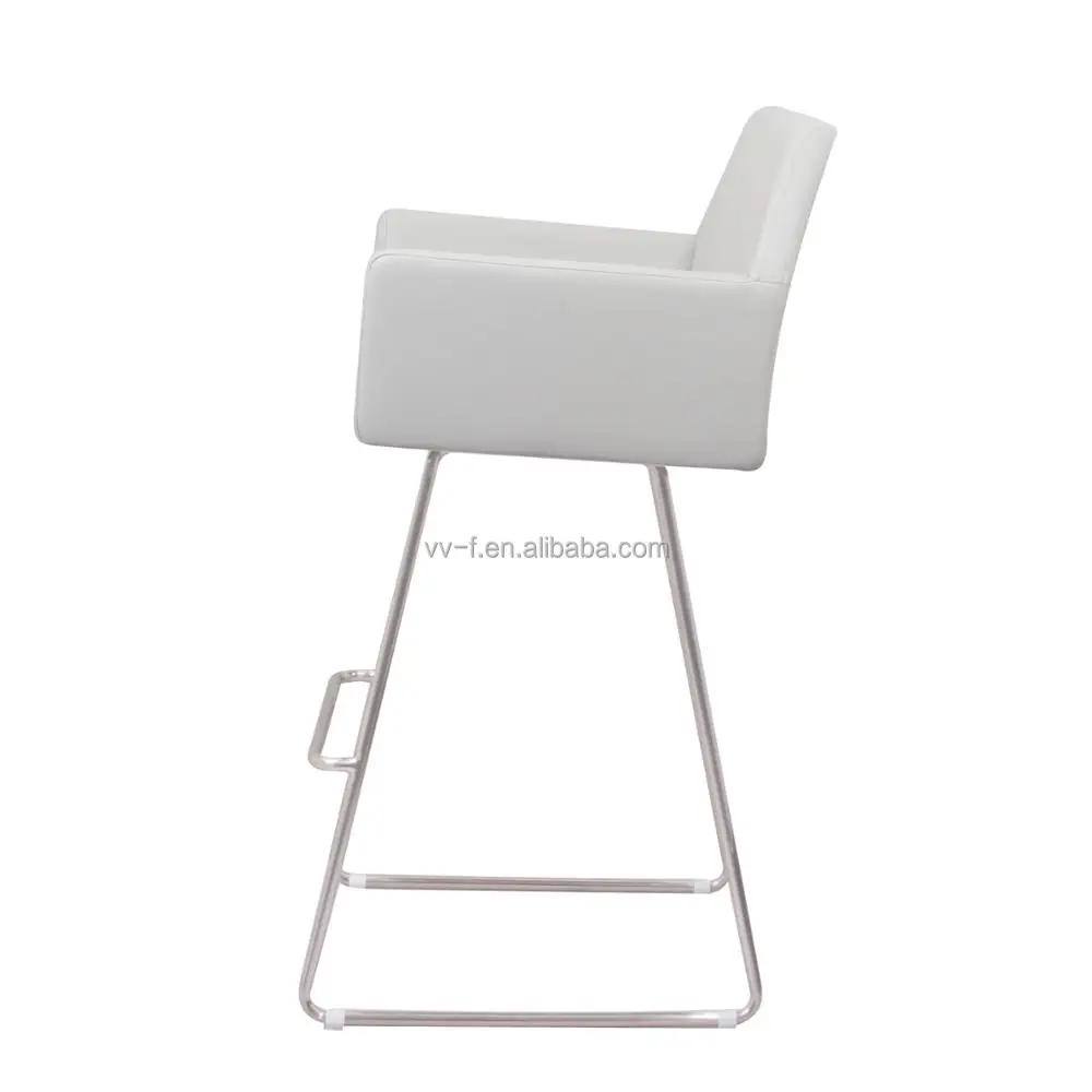 Современный белый кожаный барный стул с подлокотником