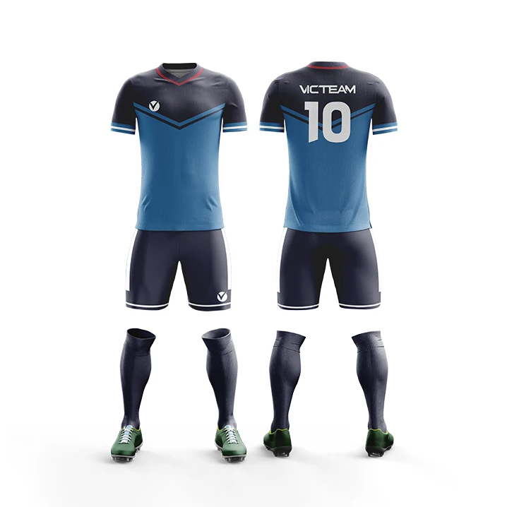 Wholesale Dark Blue Custom Youth Football Jersey, Moisture Wicking Polyester Soccer Futsal Uniform