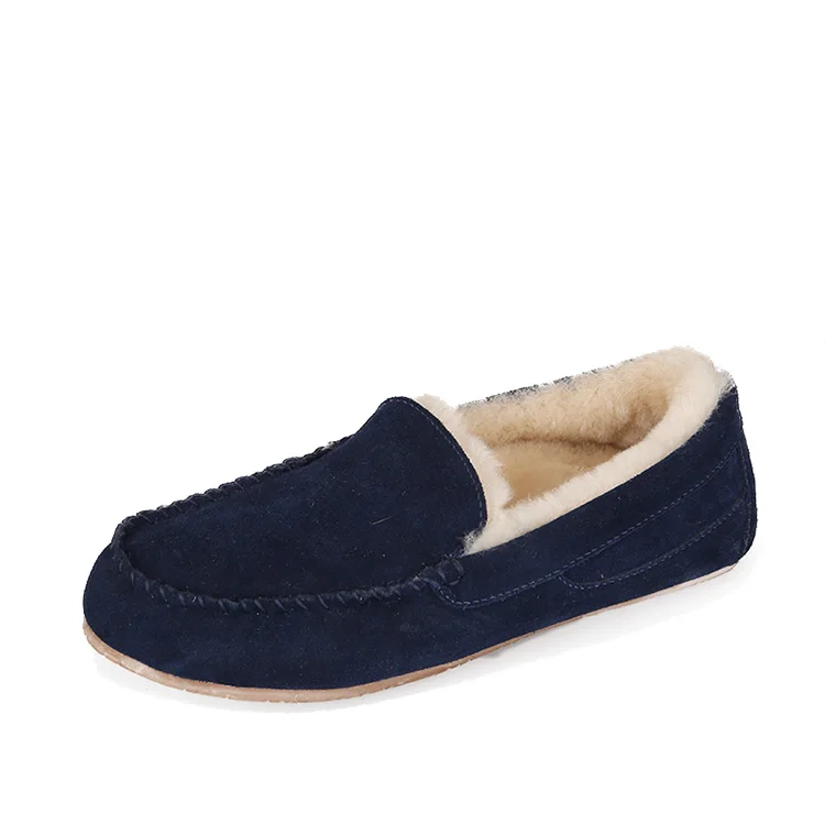 Handmade cow suede men sheepskin fur loafers casual moccasin slippers shoes