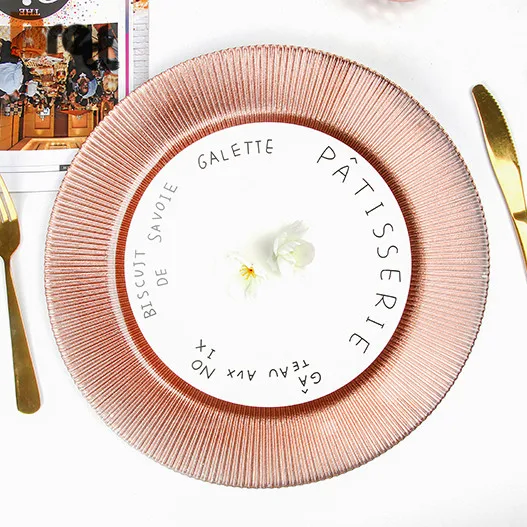 Tableware Market in Guangzhou Rose Gold Plated Glass Charger Plates Wedding