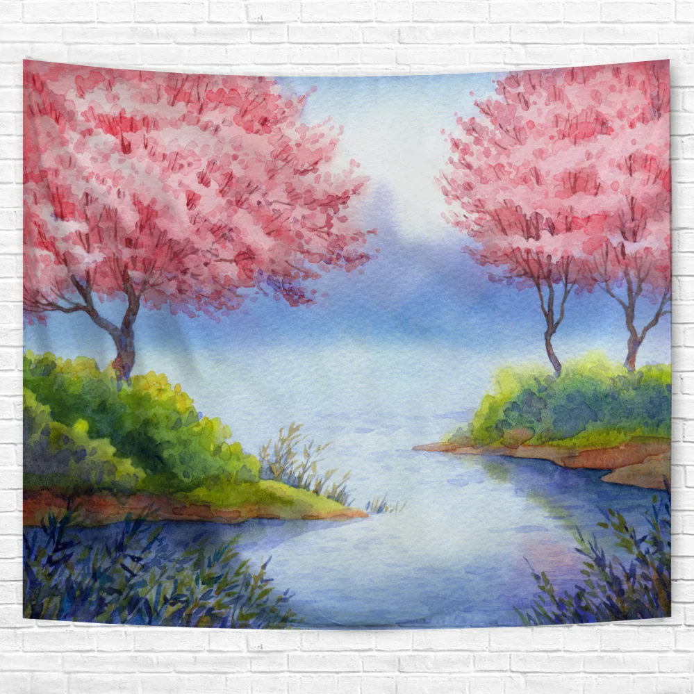 Handmade Painting Printed Tapestry Wall Hanging Wall Tapestry 100% Polyester Fabric Woven Jacquard OEM WK Plain Digital Printing