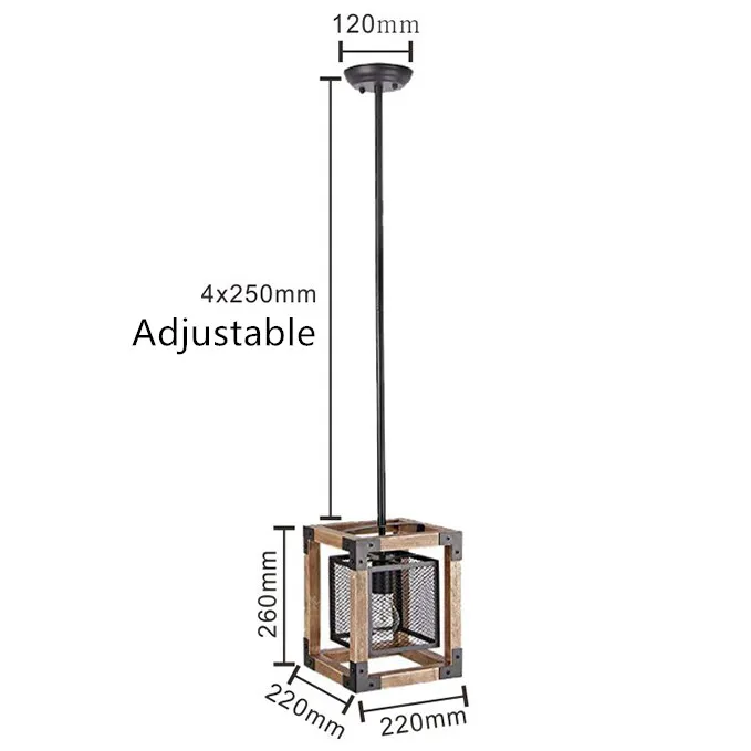 Industrial Retro rustic vintage antique loft iron fixtures hanging metal wooden rectangle chandelier pendant light for kitchen