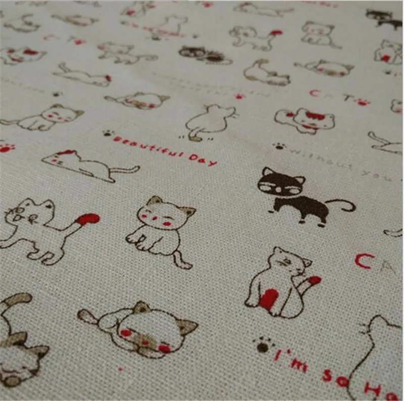
wholesale cat shape printed linen fabric for tablecloth/pillow/decorative cloth/sofa sets 