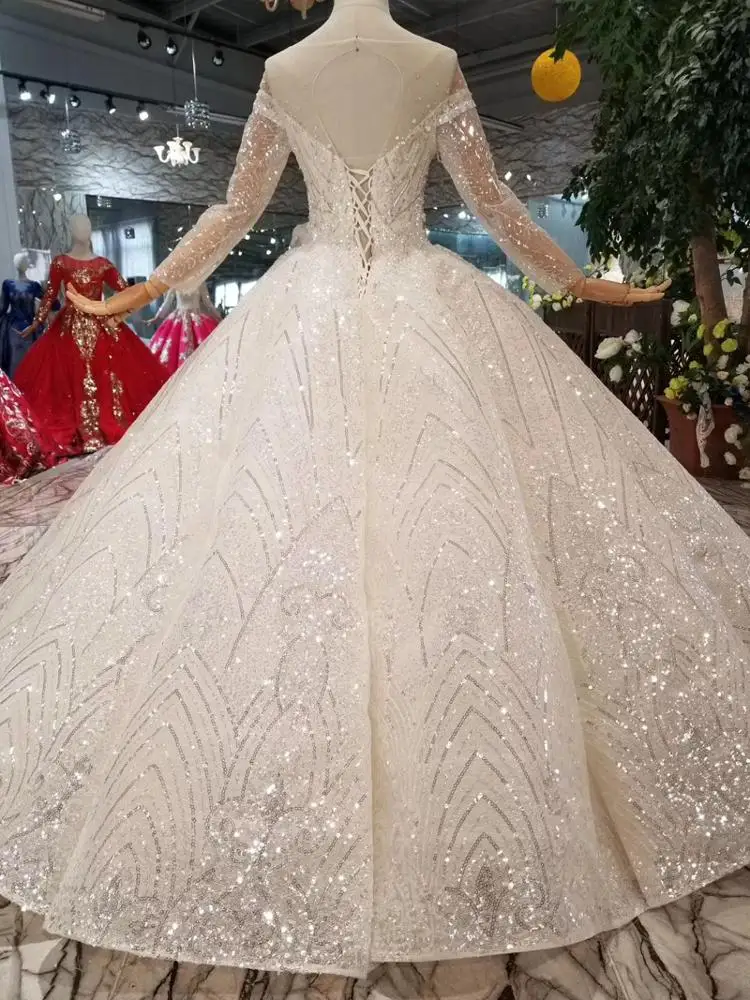 Jancember HTL048 long sleeve wedding dress illusion suzhou luxury dubai wedding dress