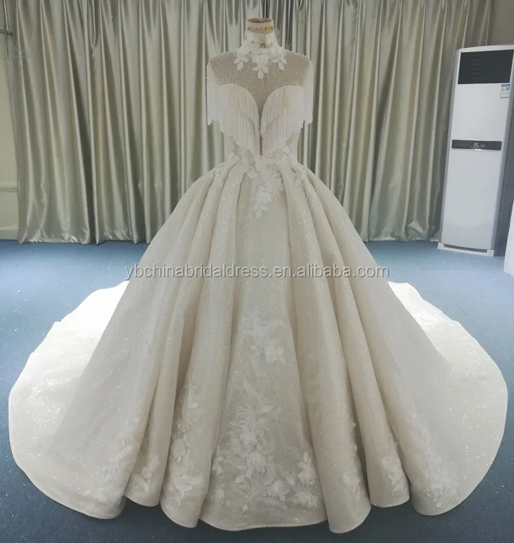 
Special collar with deep sweetheart neckline with Bead curtain as photos big wedding dress ball gown 