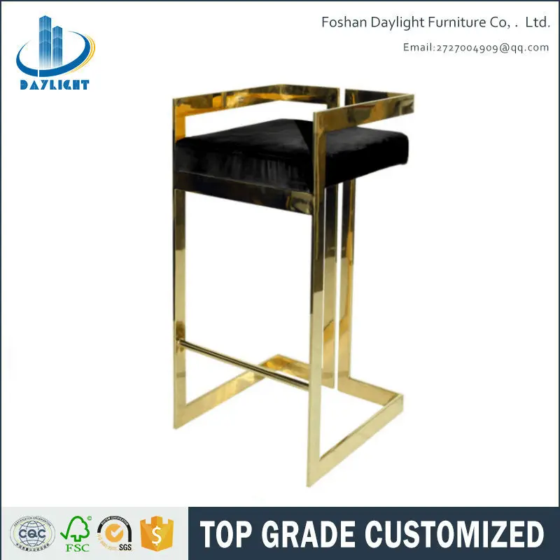 Luxury rose gold stainless steel velvet bar stool high chair