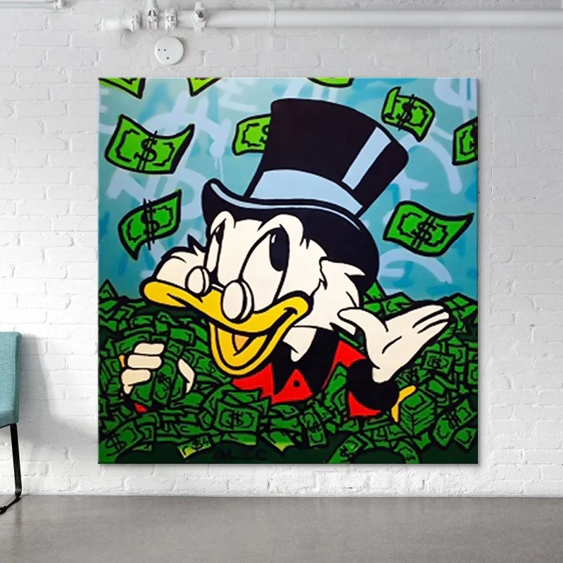 Money art Donald Duck Oil Painting Pop Art Canvas Painting for Club Shop Decoration