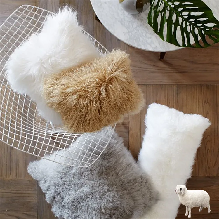 Plush Mongolian Throw Pillow Decorative Super Soft Cover Faux Fur Cushion Mongolian Fur Pillow