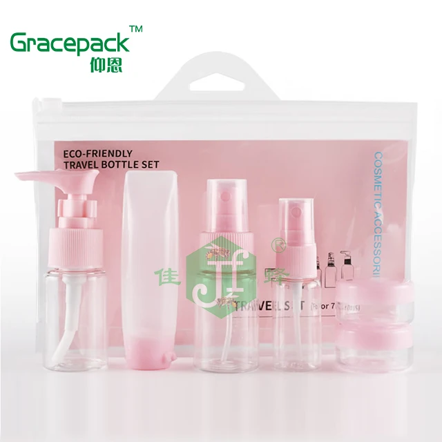 Hot sale eco-friendly make up cosmetic travel bottle kit 9pcs lotion spray bottle plastic travel set