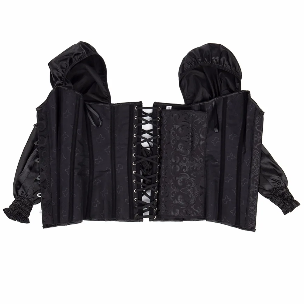 Victorian Retro Corsets And Bustiers With Puff Long Sleeve Black Gothic Corset Plus Size Korsett For Women Steampunk Clothing